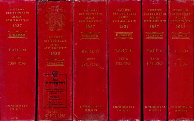 Handbuch der Deutschen Aktien-Gesellschaften, Ausgabe 1937 (6 Bände, Band 5 ist Jg. 1938)