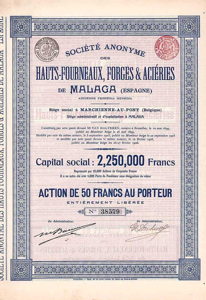 S.A. des Hauts-Fourneaux, Forges & Aciéries de Malaga (Espagne)