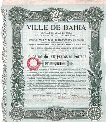 Ville de Bahia Emprunt Or 5 % 1905