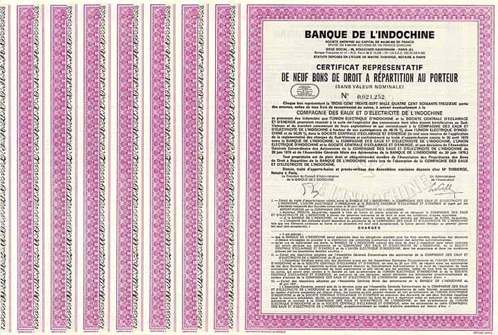 China-Lot: Banque de l’Indochine S.A. (Cie. des Eaux et d’Électricité de l’Indochine) (8 Stück)