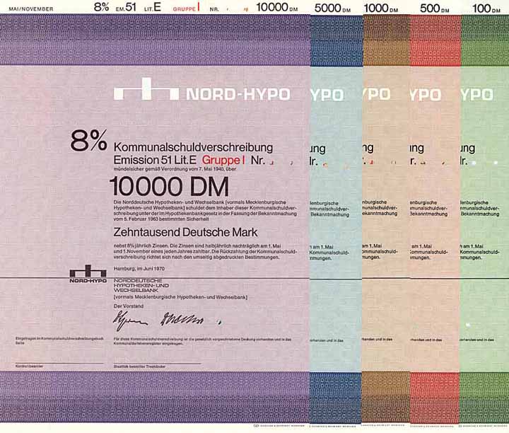 Norddeutsche Hypotheken- und Wechselbank (vorm. Mecklenburgische Hypotheken- und Wechselbank) (5 Stücke)