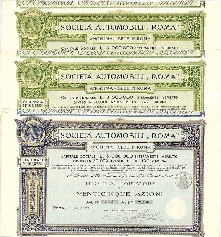 Società Automobili “ROMA” Anonima (3 Stücke)