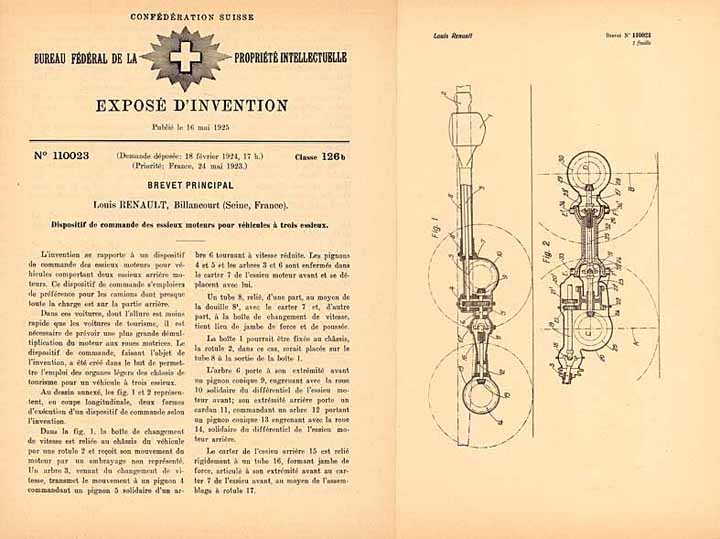 Patentschrift „Dispositif de commande des essieux moteurs pour véhicules à trois essieux“ - RENAULT (Vorrichtung zur Steuerung der Antriebsachsen bei dreiachsigen Fahrzeugen)