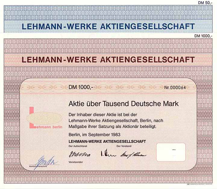 Lehmann-Werke AG (2 Stücke)