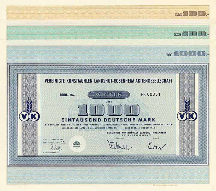 Vereinigte Kunstmühlen Landshut-Rosenheim AG (3 Stücke)