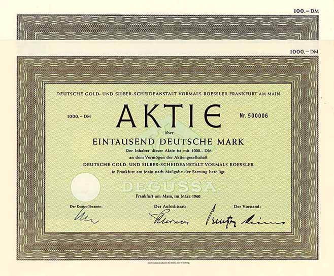 Deutsche Gold- und Silber-Scheideanstalt vormals Roessler (2 Stücke)