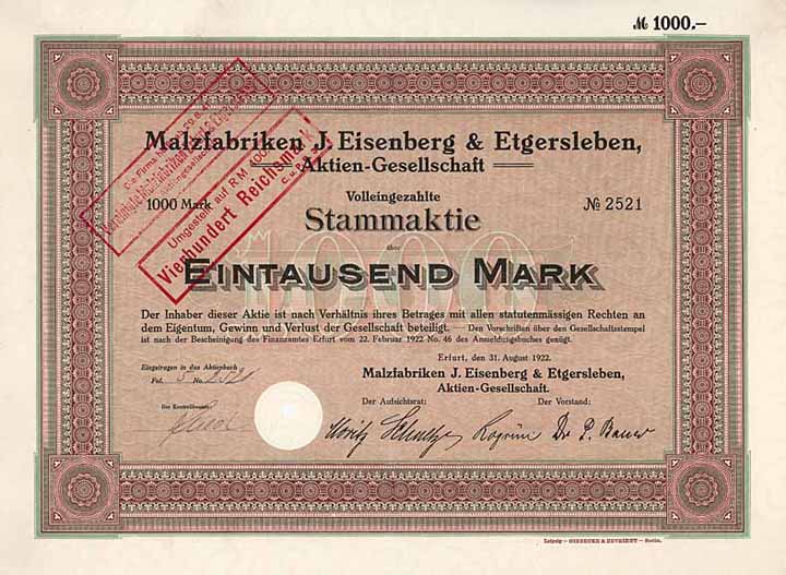 Malzfabriken J. Eisenberg & Etgersleben AG