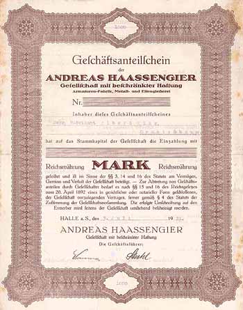 Andreas Haassengier GmbH Armaturen-Fabrik und Eisengiesserei