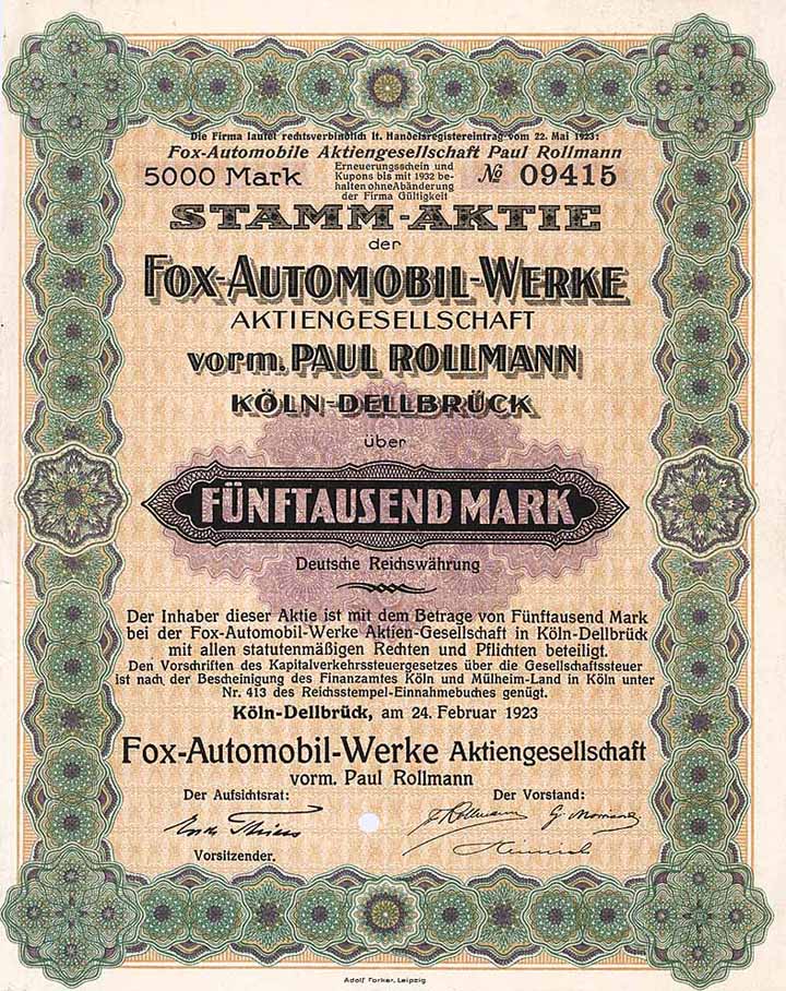 Fox-Automobil-Werke AG vorm. Paul Rollmann