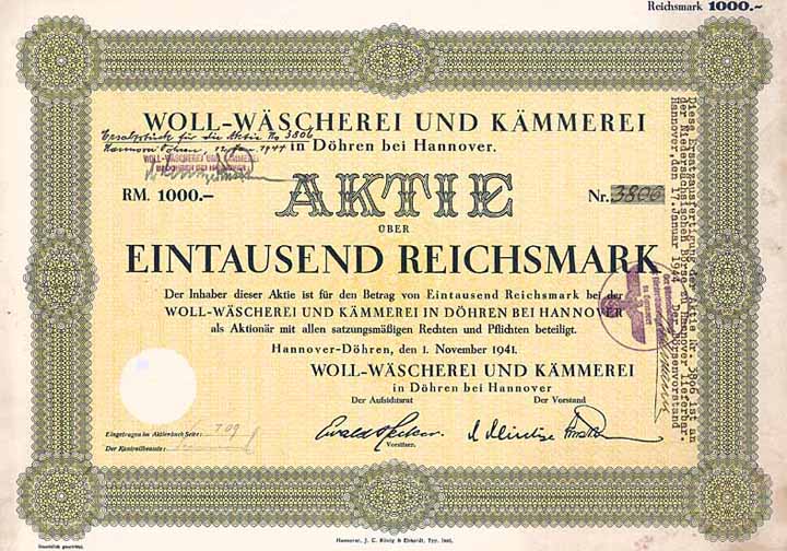 Woll-Wäscherei und Kämmerei (Ersatzausfertigung 12.1.1944)