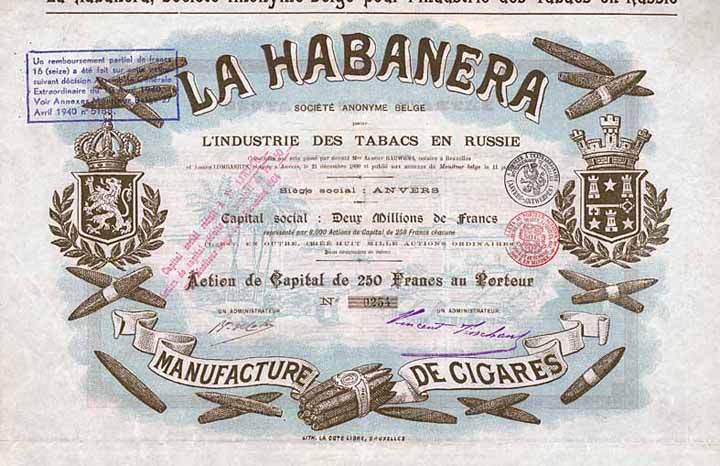 LA HABANERA S.A. Belge pour l'Industrie des Tabacs en Russie