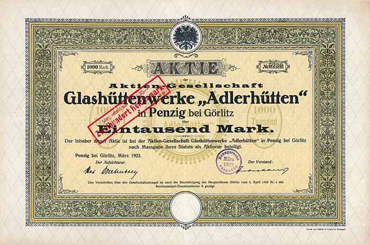 AG Glashüttenwerke "Adlerhütten"