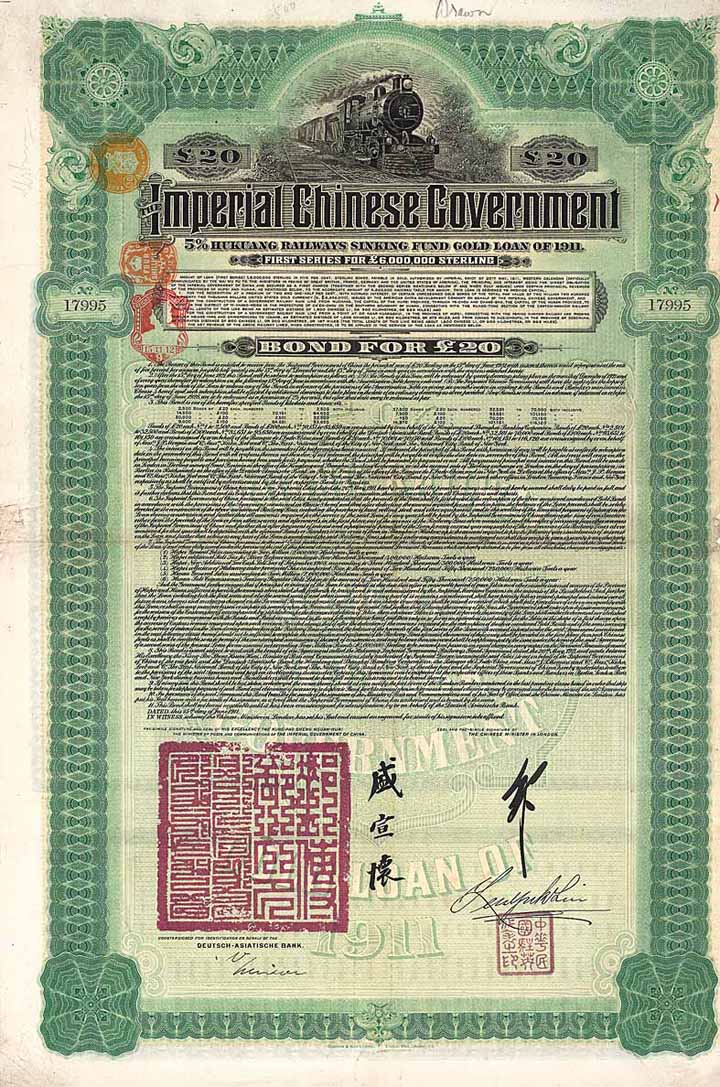 Imperial Chinese Government 5 % Hukuang Railways Gold Loan