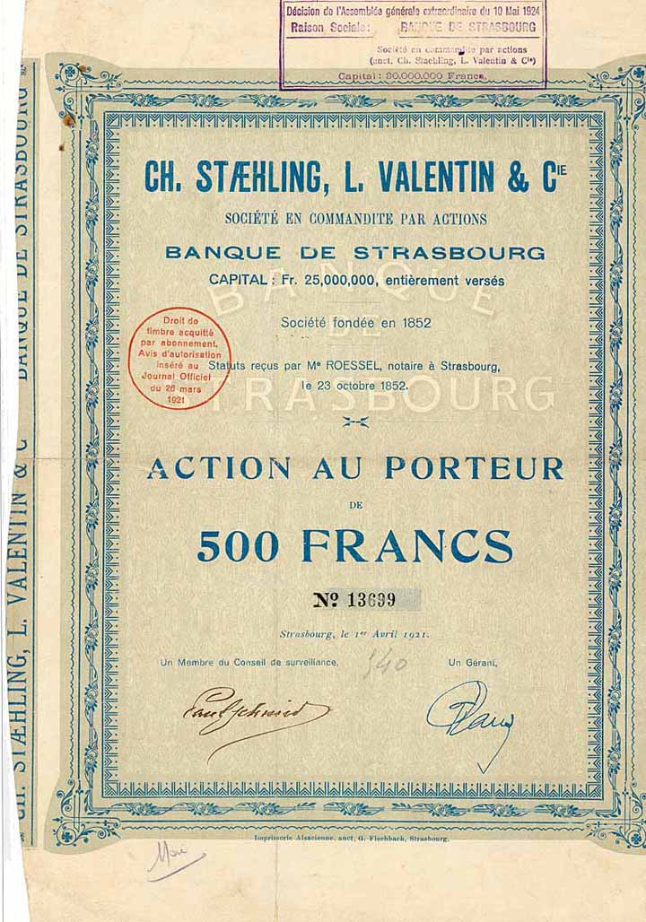 Ch. Staehling, L. Valentin & Cie. S.C.p.A. Banque de Strasbourg