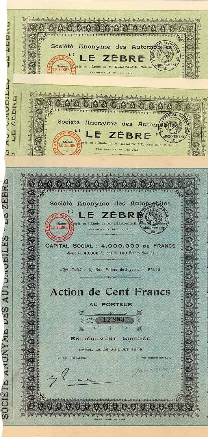 S.A. des Automobiles “Le Zèbre” (3 Stücke)