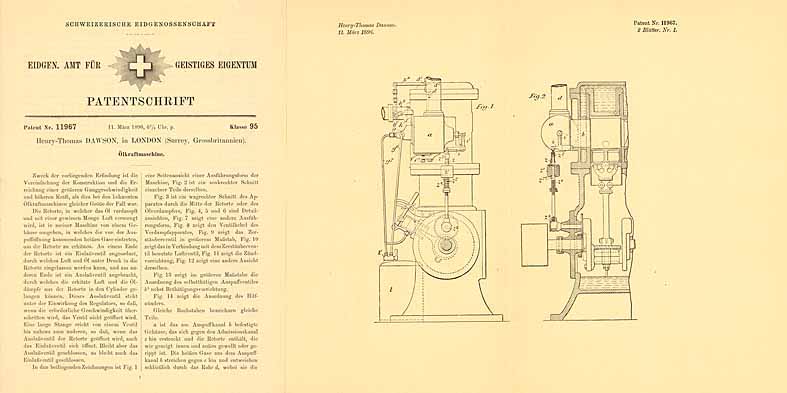 Patentschrift „Ölkraftmaschine“ - DAWSON