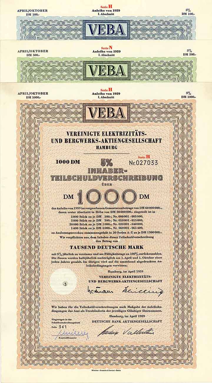 Vereinigte Elektrizitäts- und Bergwerks-AG (3 Stücke)