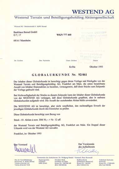 WESTEND Terrain und Beteiligungsholding AG