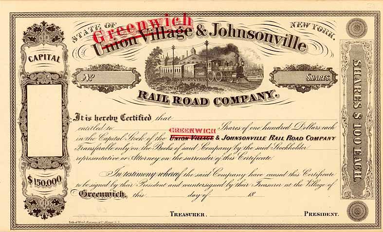 Greenwich (überdruckt: Union Village) & Johnsonville Railroad