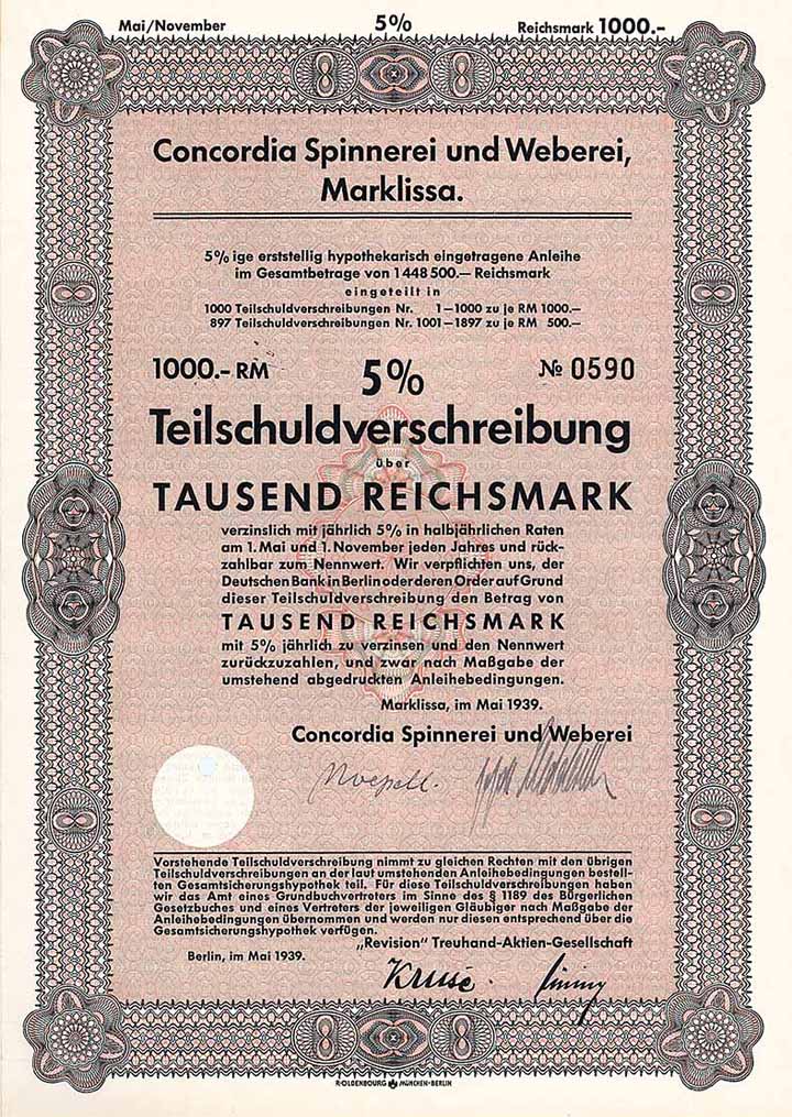 Concordia Spinnerei und Weberei zu Marklissa und Bunzlau