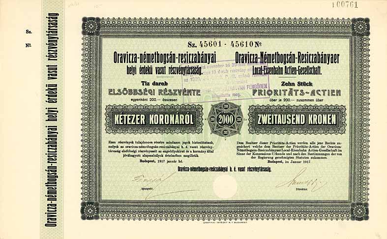 Oravicza-N�metbogsan-Resiczabanyaer Local-Eisenbahn-AG