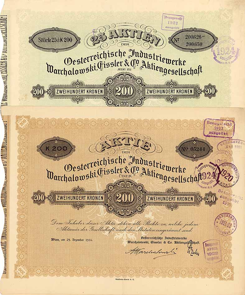 Oesterreichische Industriewerke Warchalowski, Eissler & Co. AG (2 St�cke)